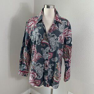 Foxcroft Womens Plus 18W Wrinkle Free Shaped Fit Paisley Button Up Shirt Blouse